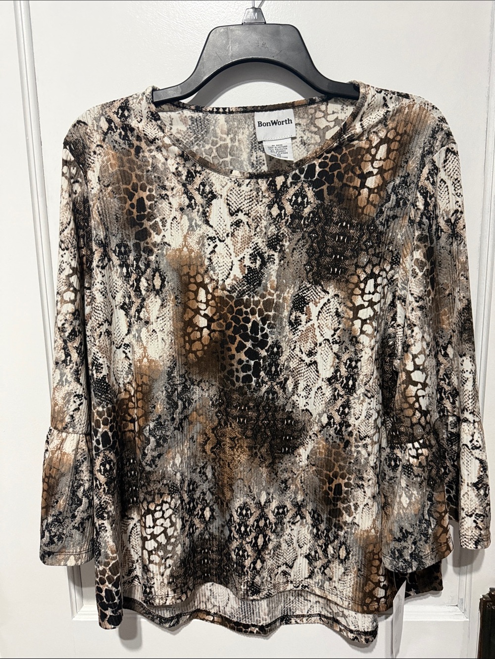 BonWorth Brown and Black Snake-Print Long Sleeve Top